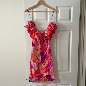 H&M Pink & Orange Floral Ruffle Mini Dress